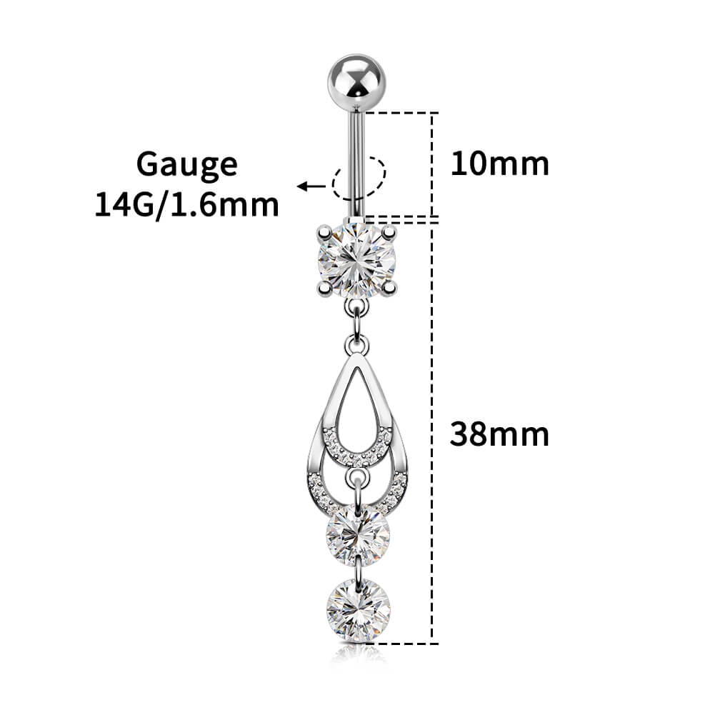 Double CZ Teardrop Dangle Belly Ring