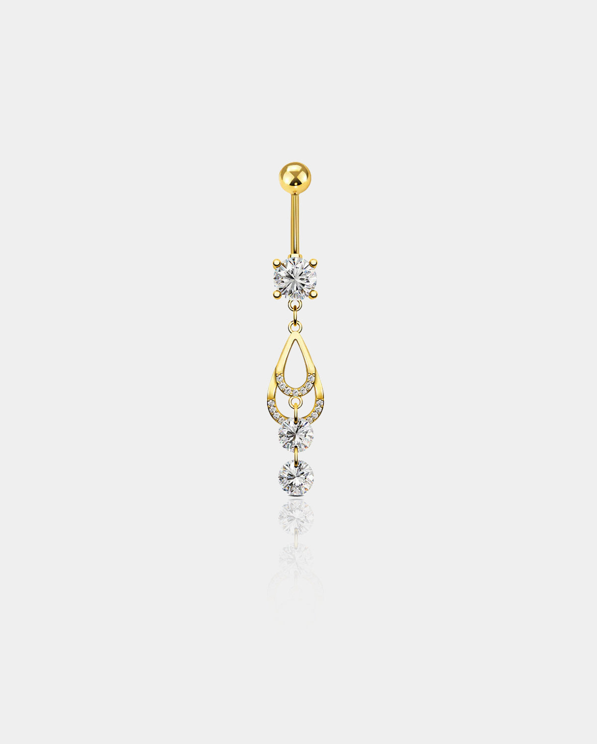 Double CZ Teardrop Dangle Belly Ring