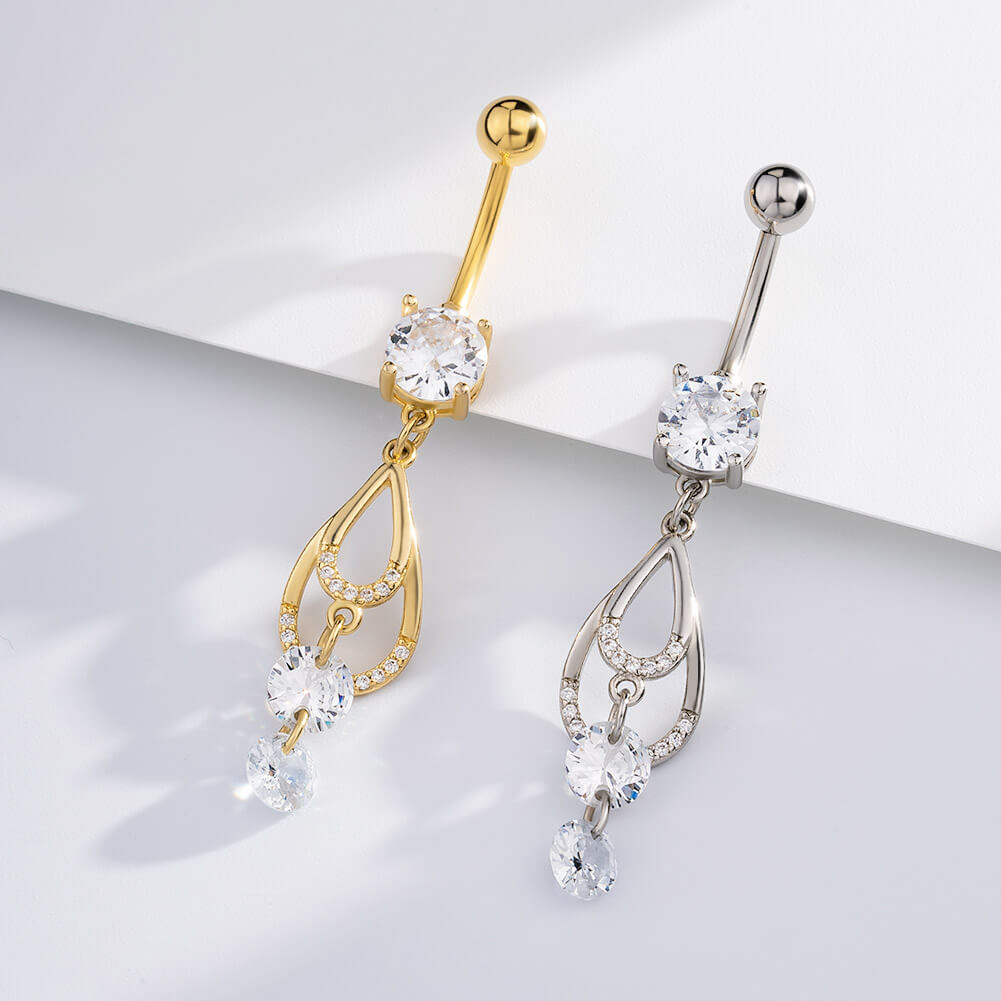 Double CZ Teardrop Dangle Belly Ring