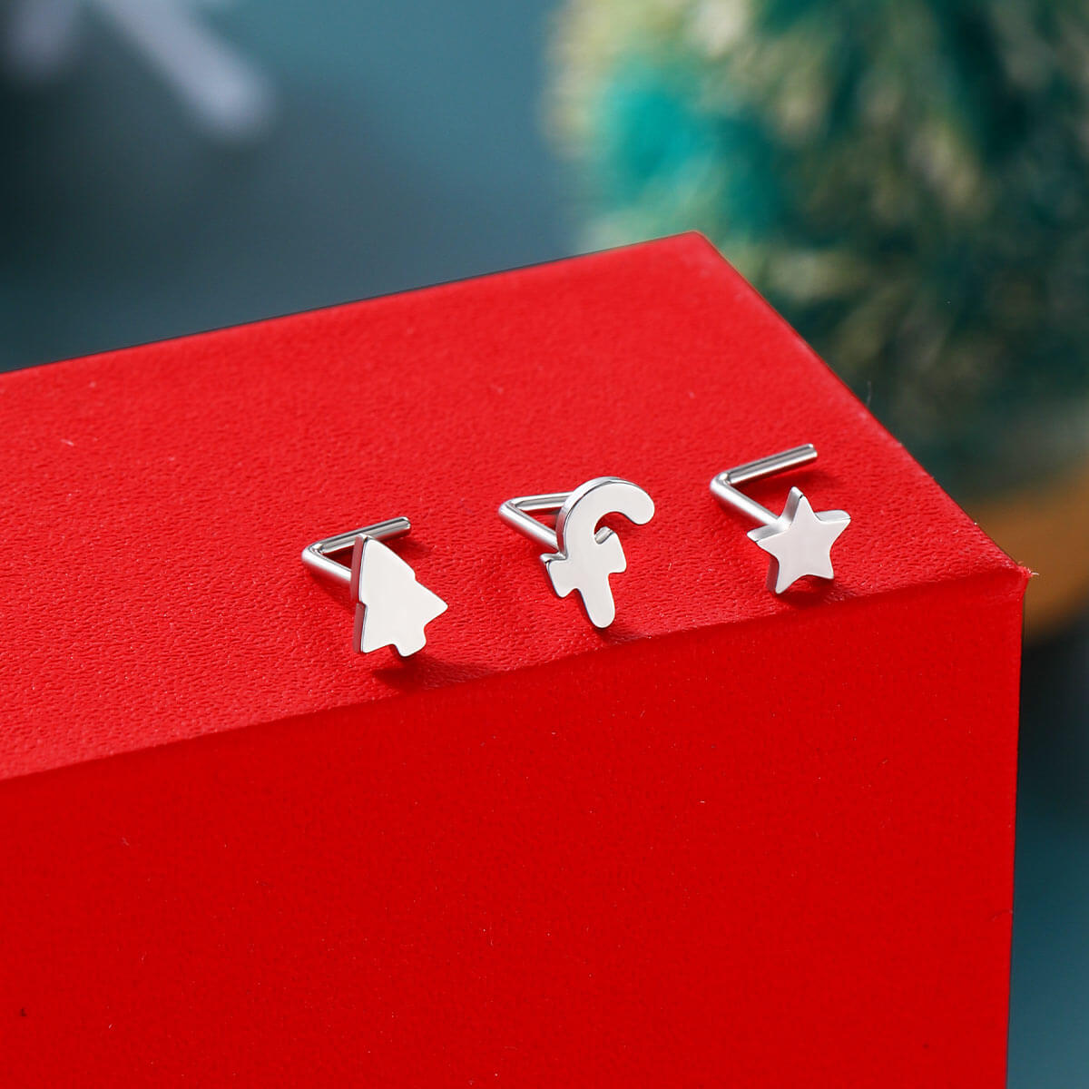3PCS Star/Candy Cane/Tree Nose Studs Set