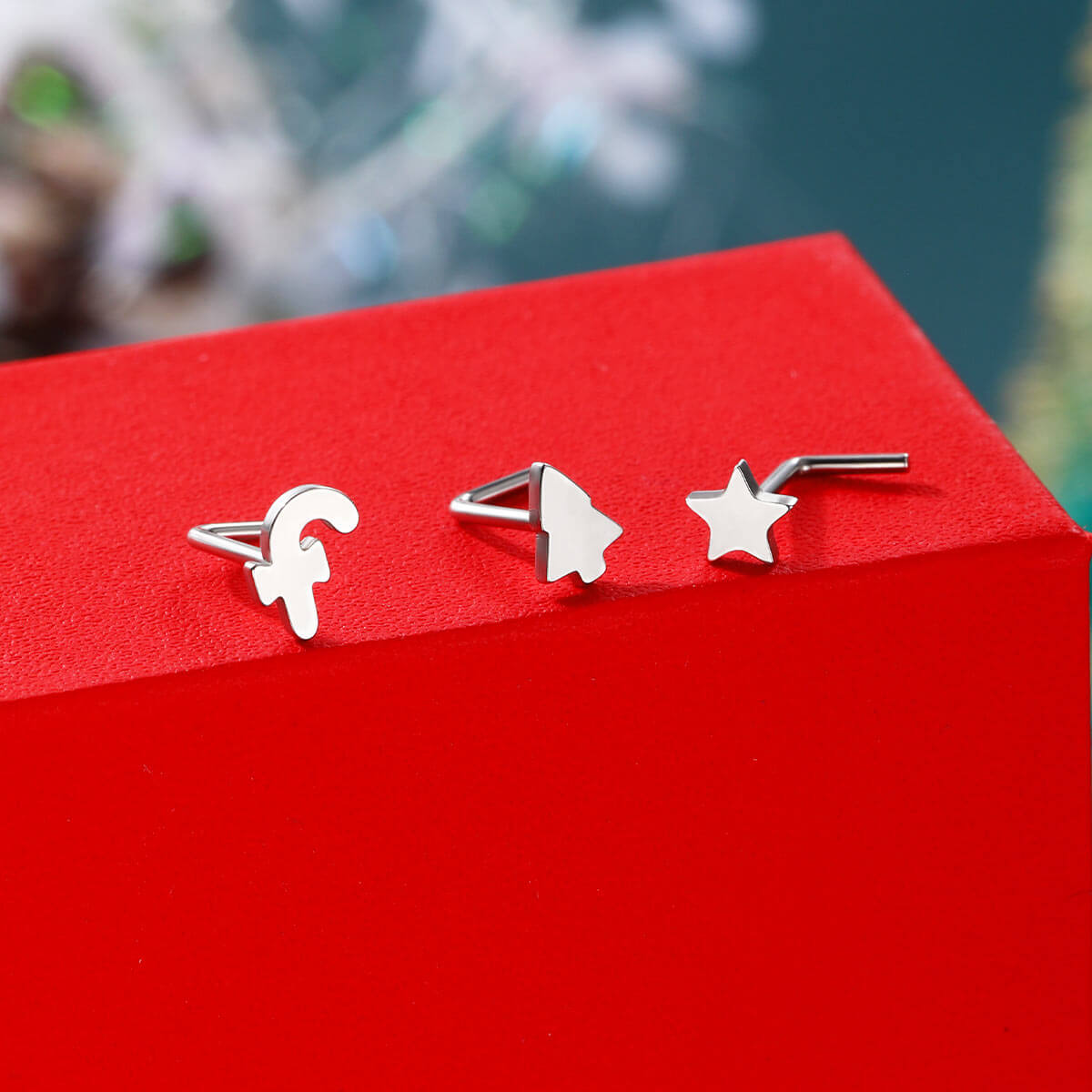 3PCS Star/Candy Cane/Tree Nose Studs Set