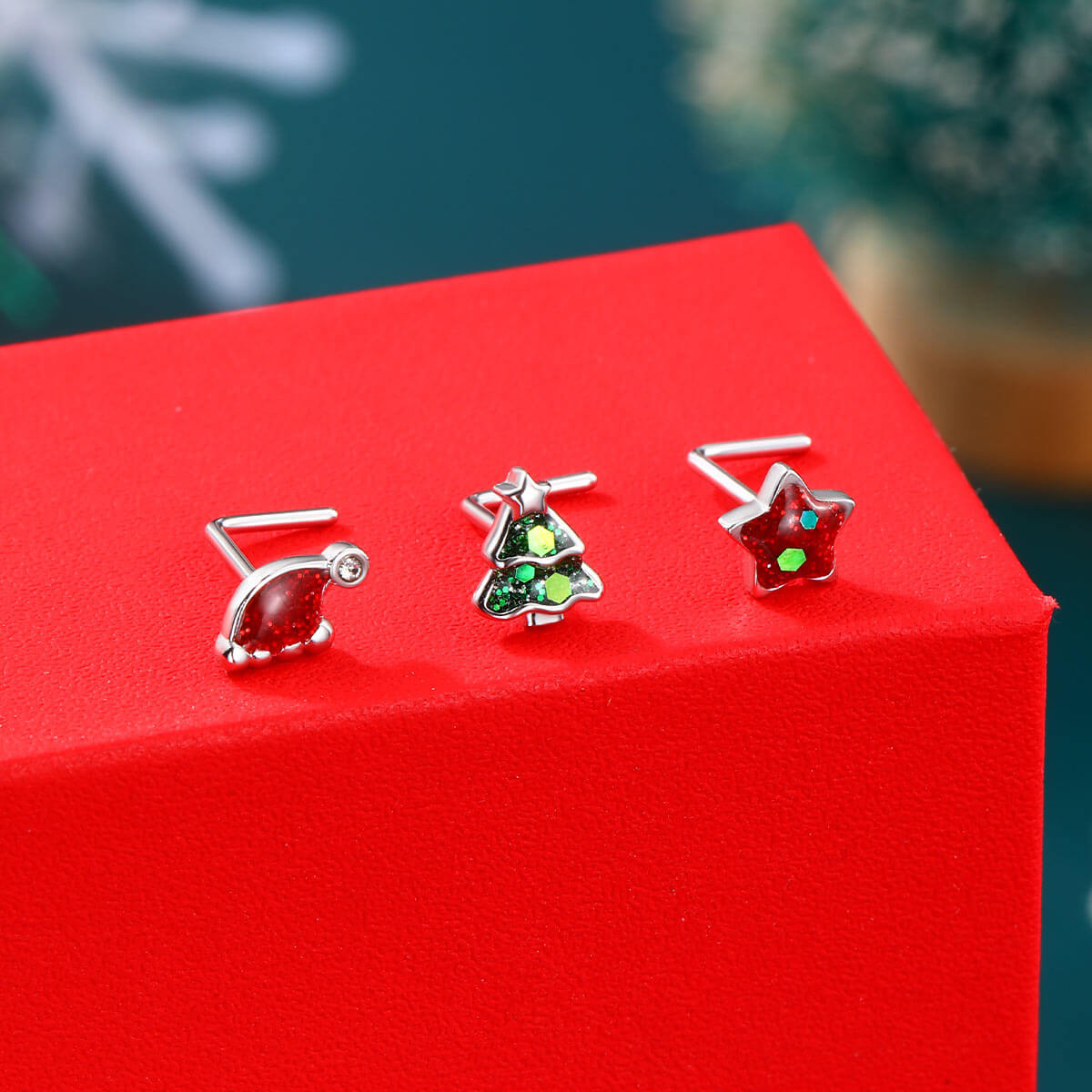 3PCS Christmas Star/Tree/Hat Nose Studs Pack