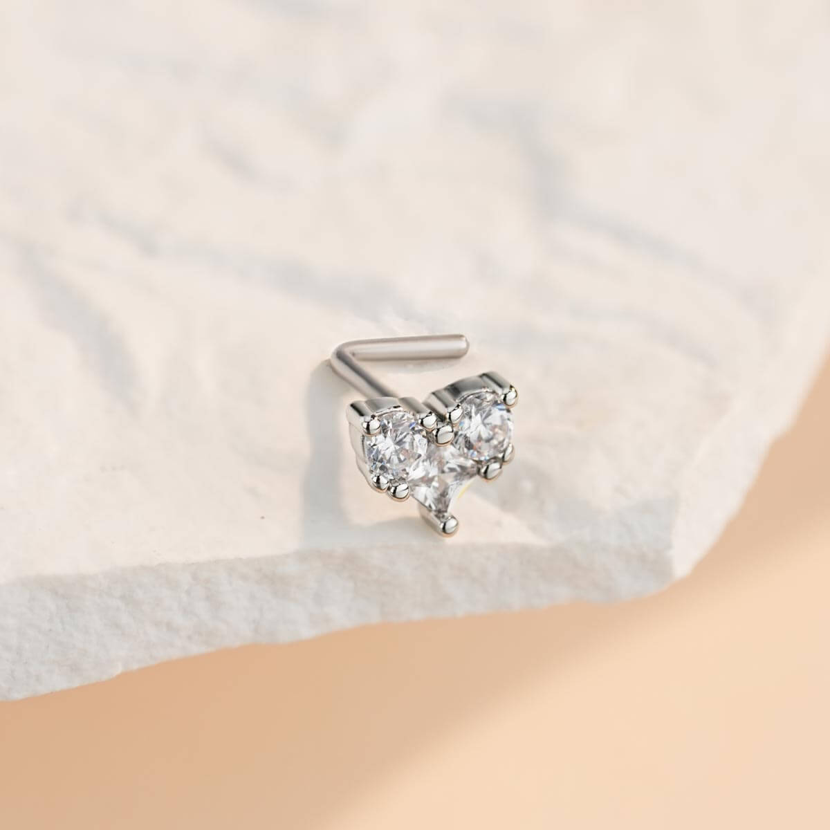 Clear CZ Heart L-Shaped Nose Stud