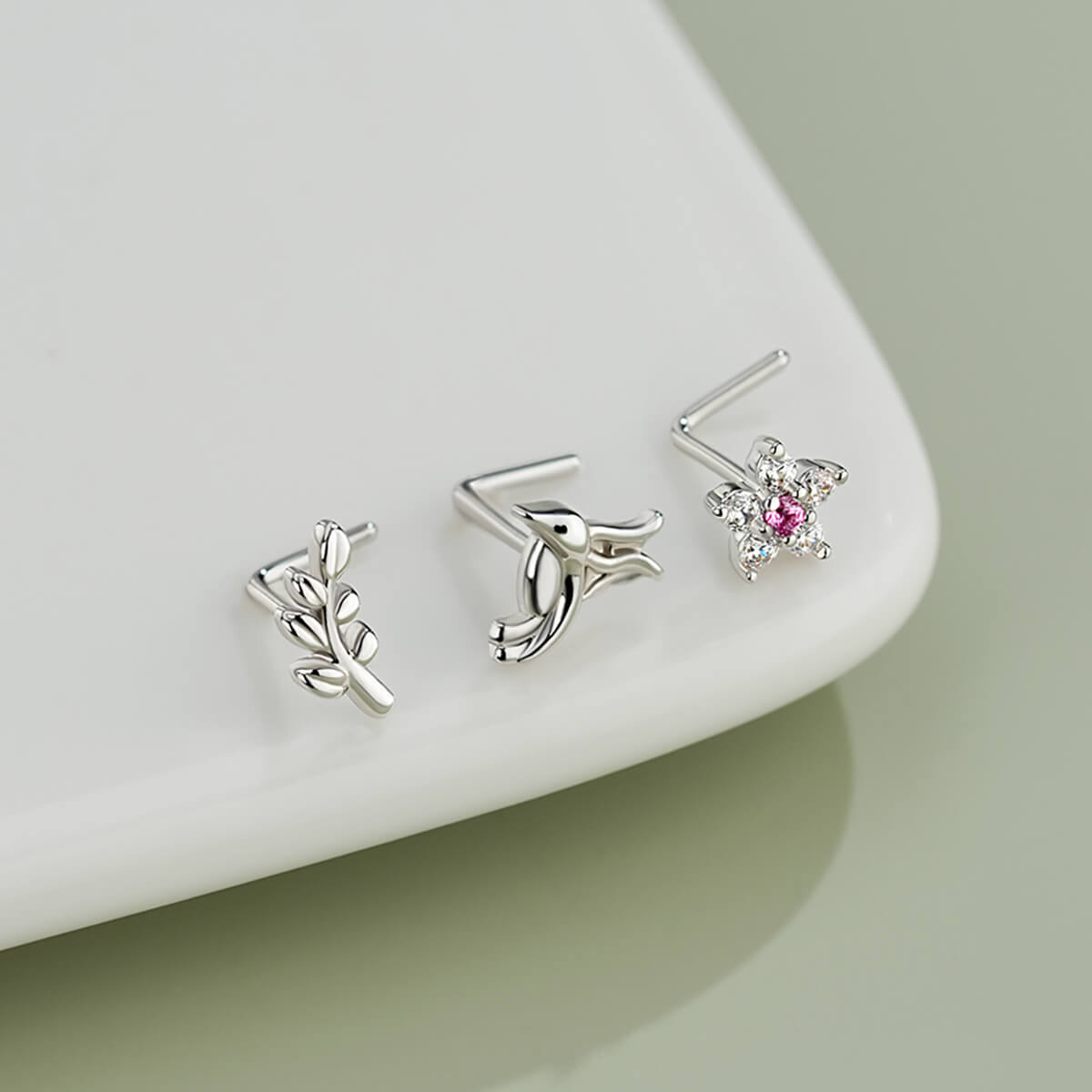 3PCS Flower/Bird/Leaves Nose Studs Set