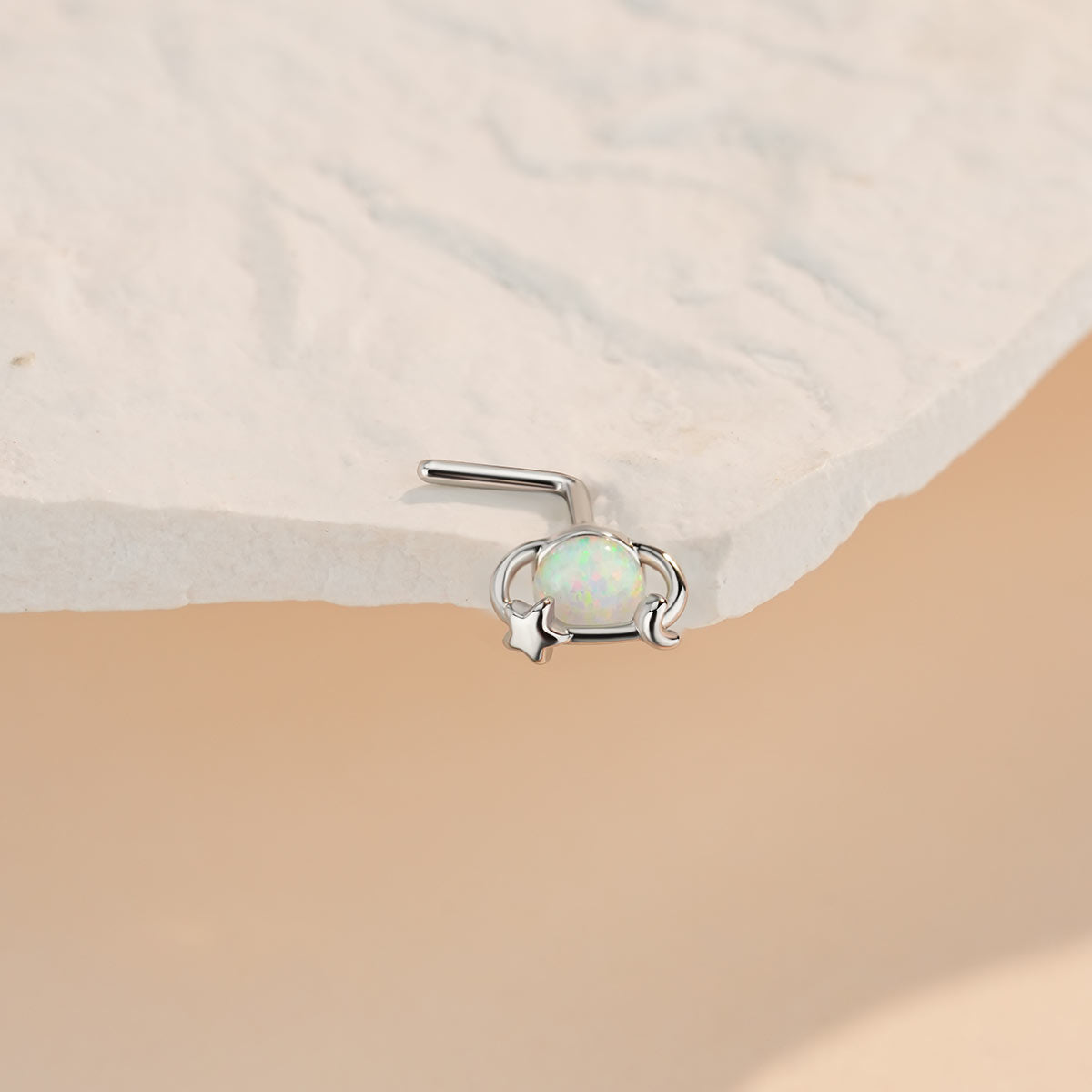 Celestial Orbit Synthetic Opal L-Shaped Nose Stud