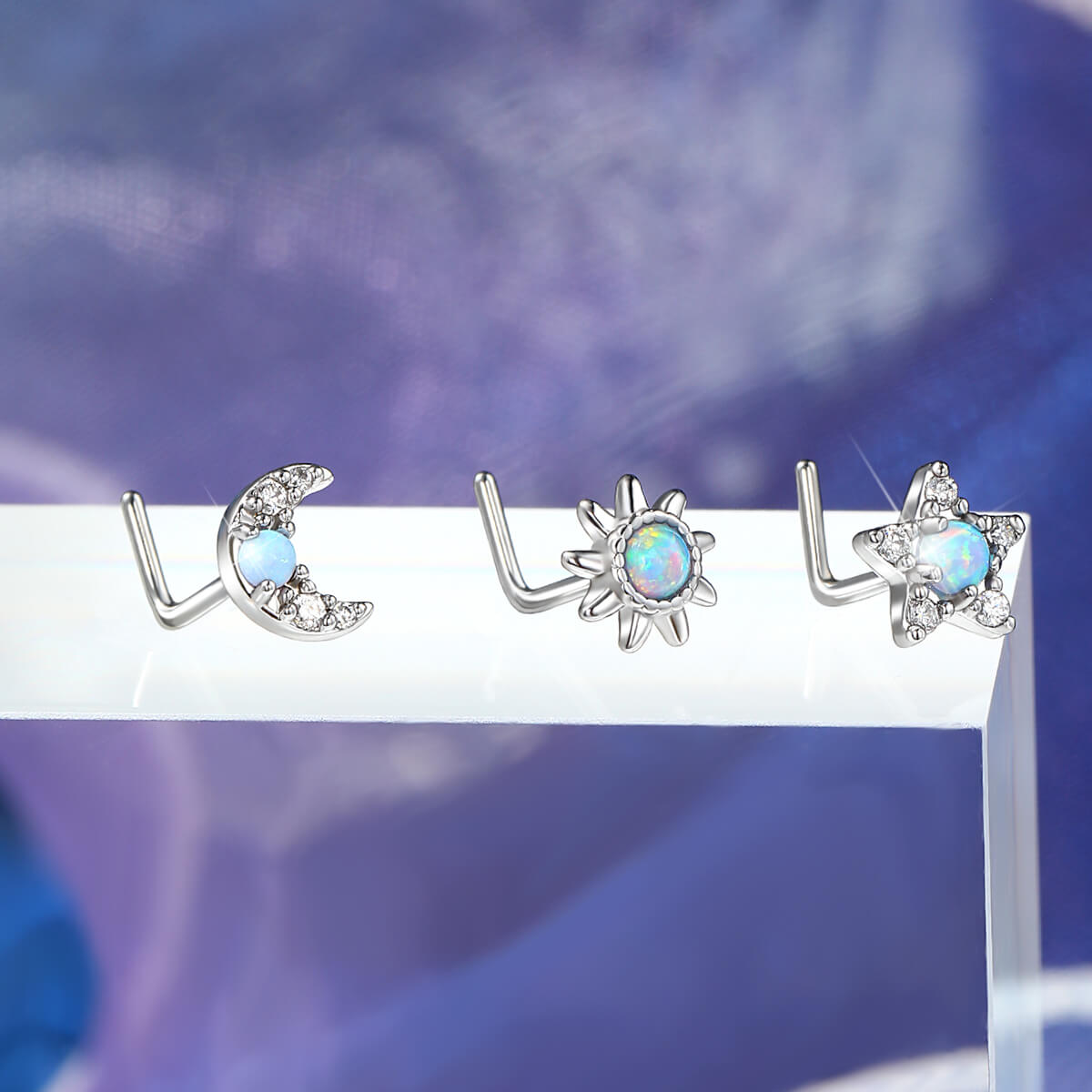 3PCS Synthetic Opal Nose Studs Set