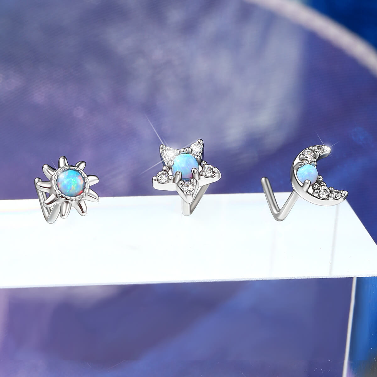 3PCS Synthetic Opal Nose Studs Set