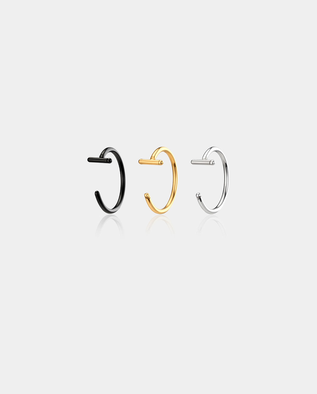 3PCS Sleek Flat-Head C-Shape Nose Rings