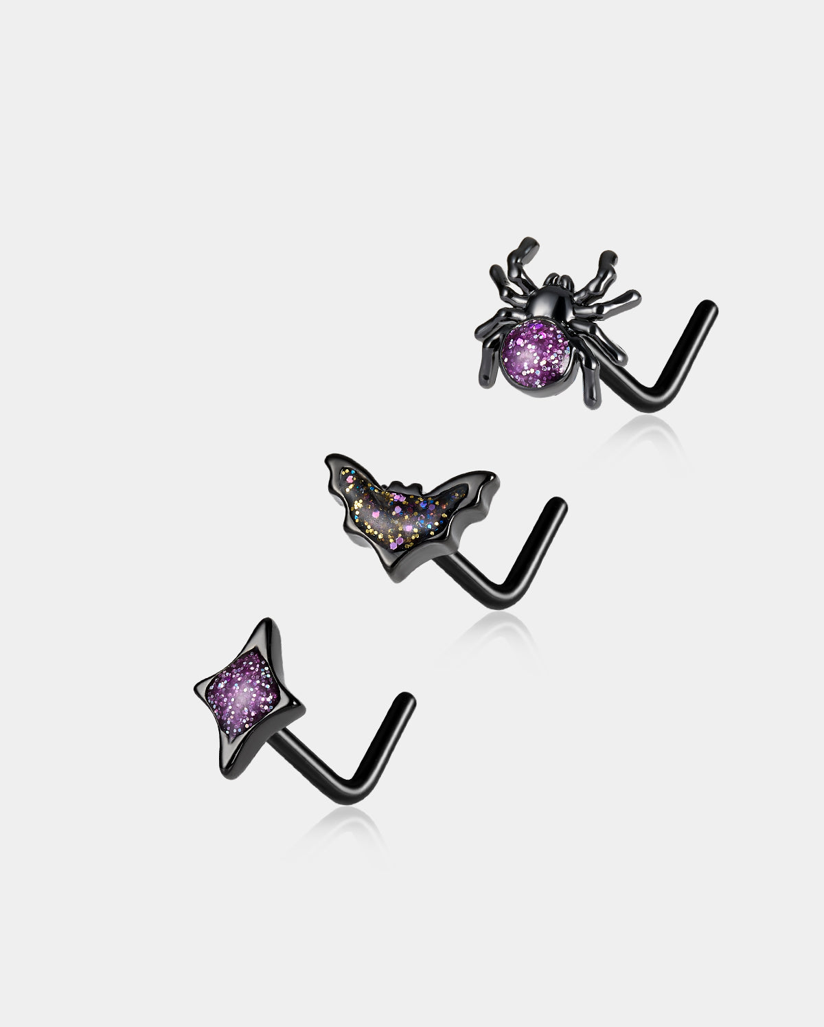 3PCS Purple Spider/Bat/Star Halloween Nose Stud Set