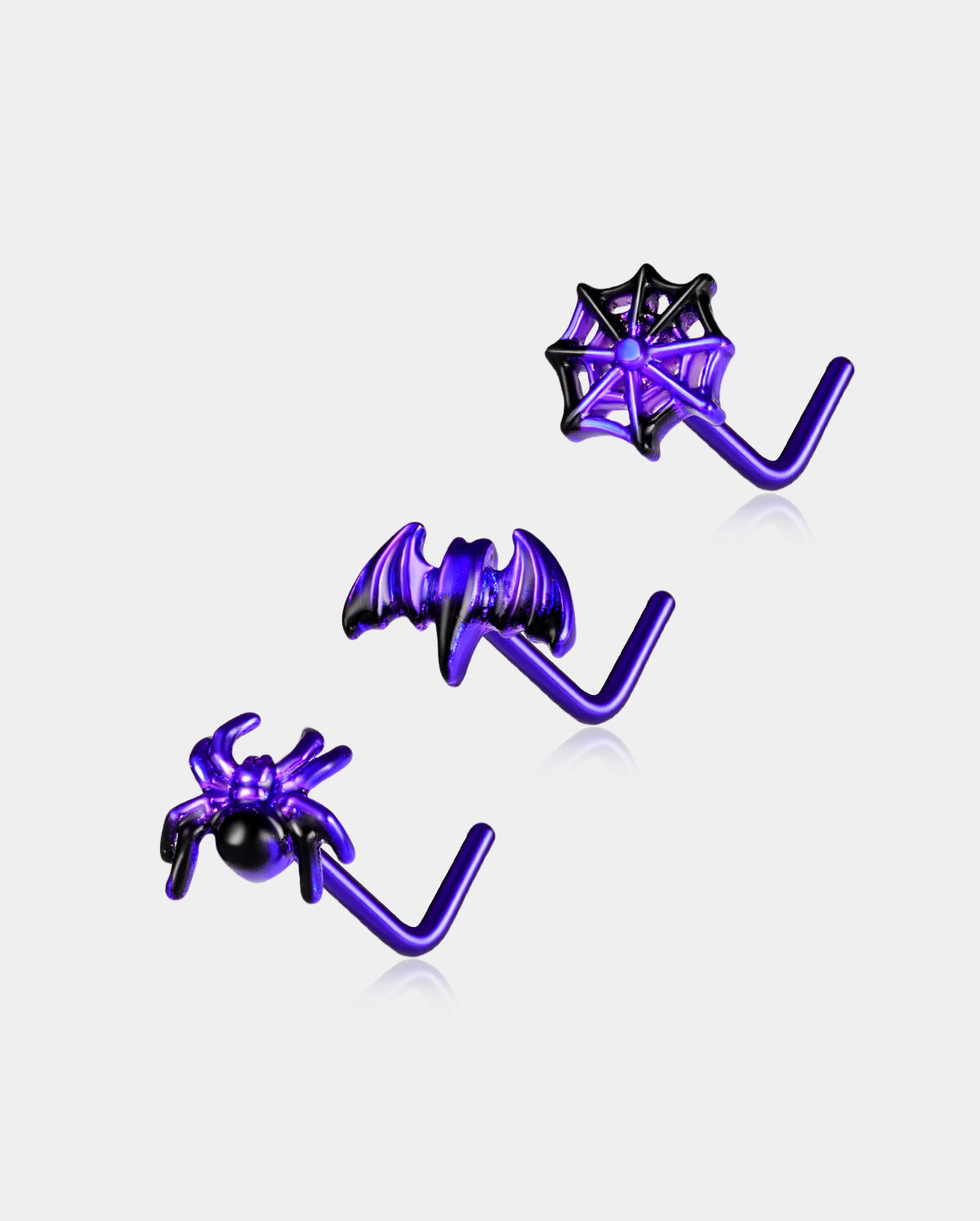 3PCS Web Spider Bat Halloween Nose Stud Set