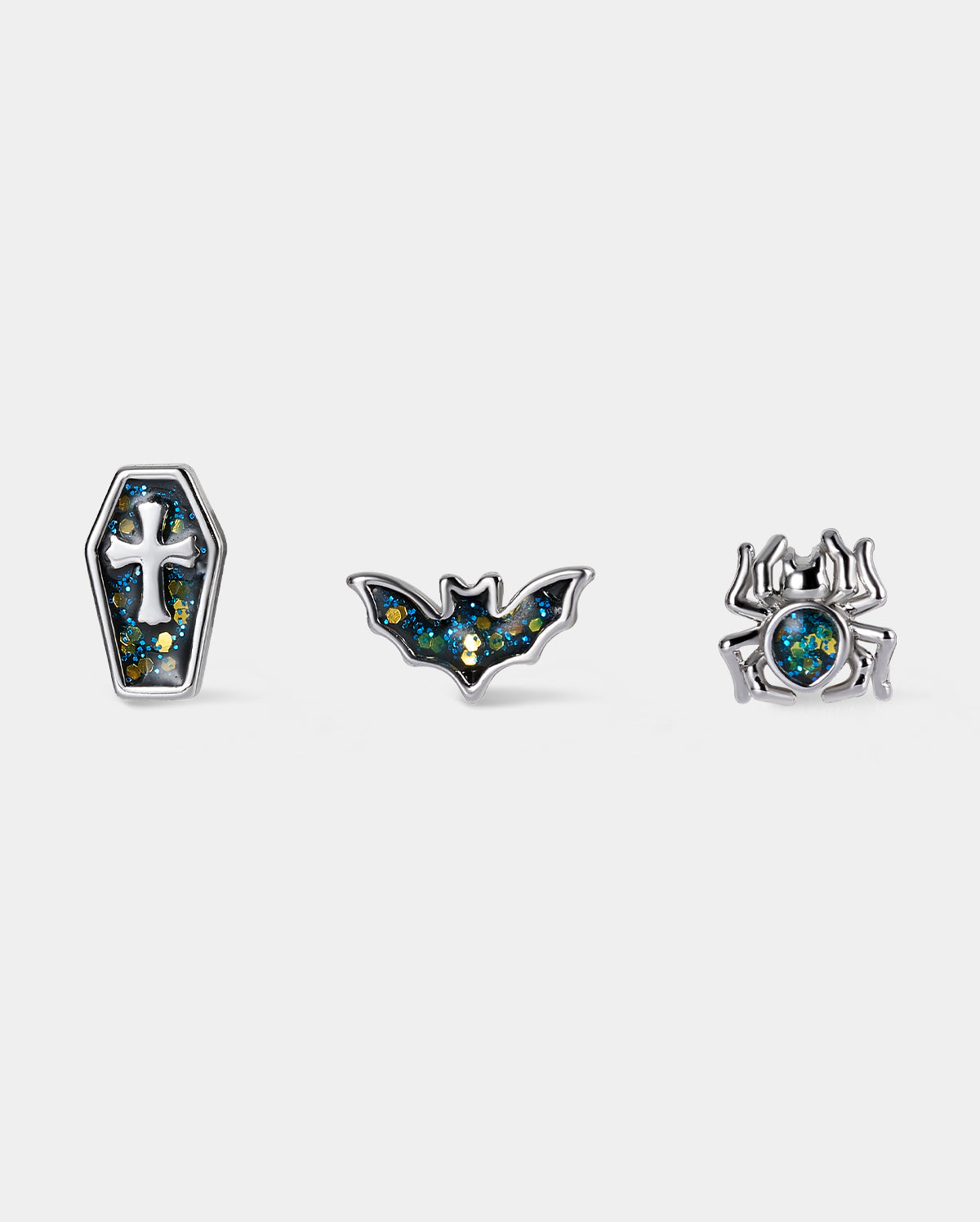 3PCS Spider/Coffin/Bat Nose Stud Set