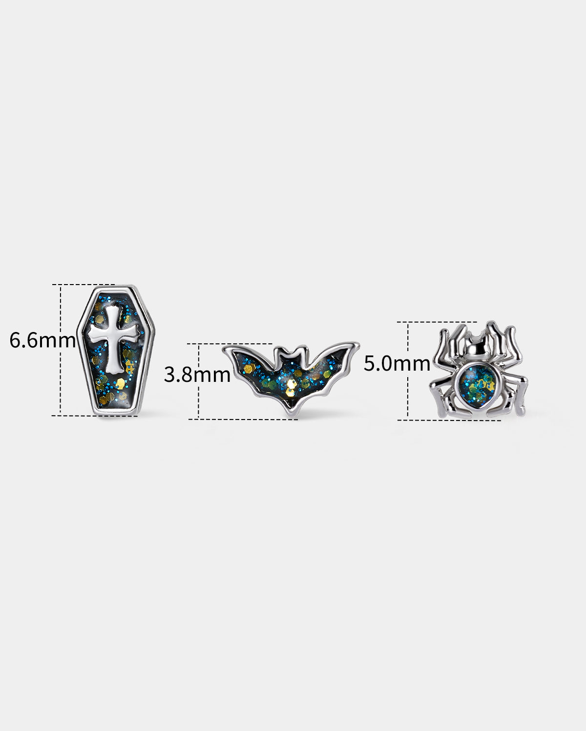 3PCS Spider/Coffin/Bat Nose Stud Set