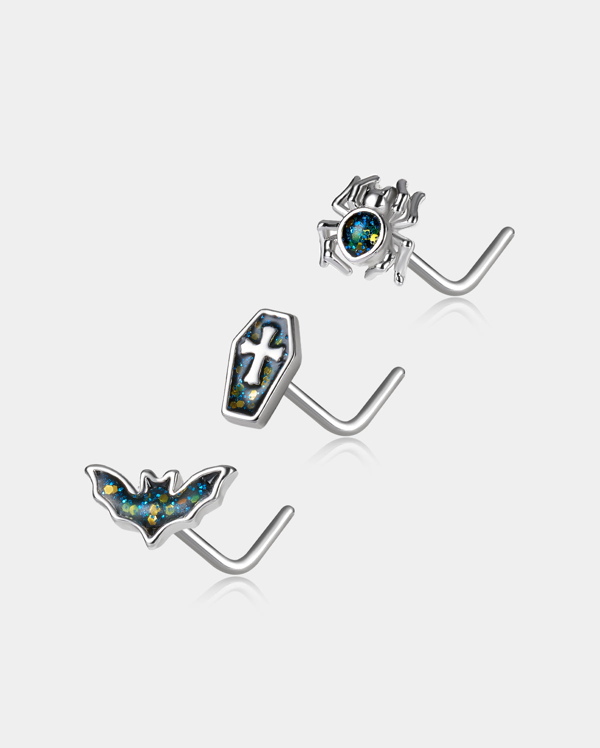 3PCS Spider/Coffin/Bat Nose Stud Set
