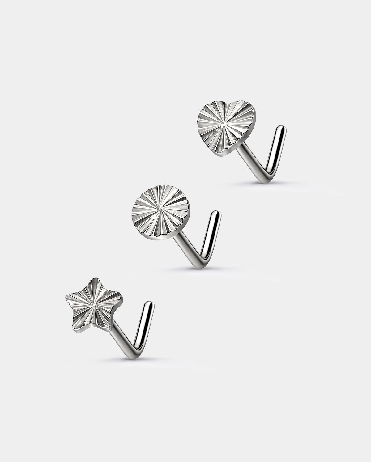 3PCS Cut Surface L-Shaped Nose Stud Set