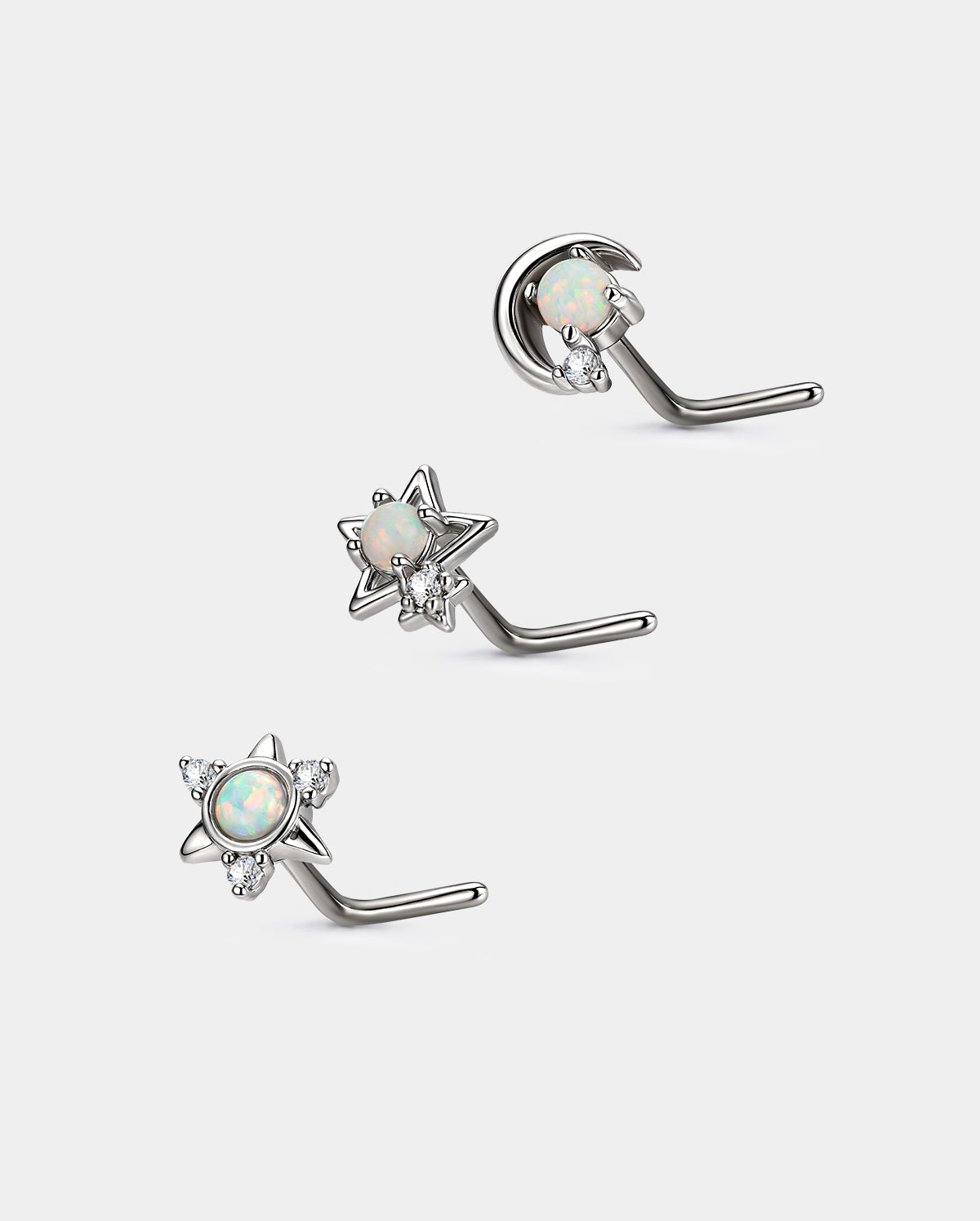 3PCS Synthetic Opal Star & Moon Nose Stud Set