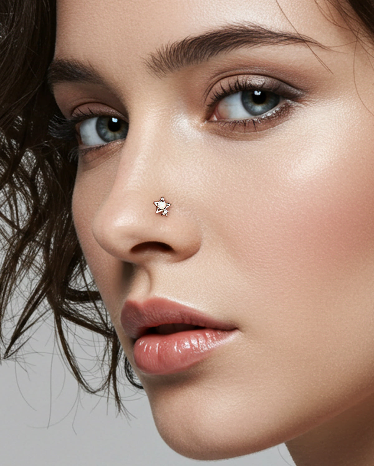 3PCS Synthetic Opal Star & Moon Nose Stud Set
