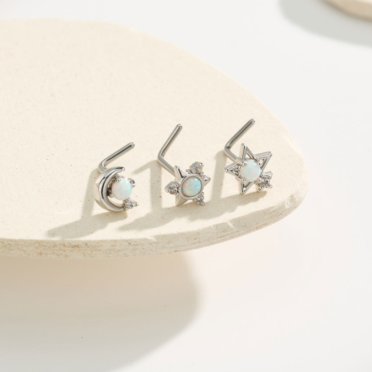 3PCS Synthetic Opal Star & Moon Nose Stud Set
