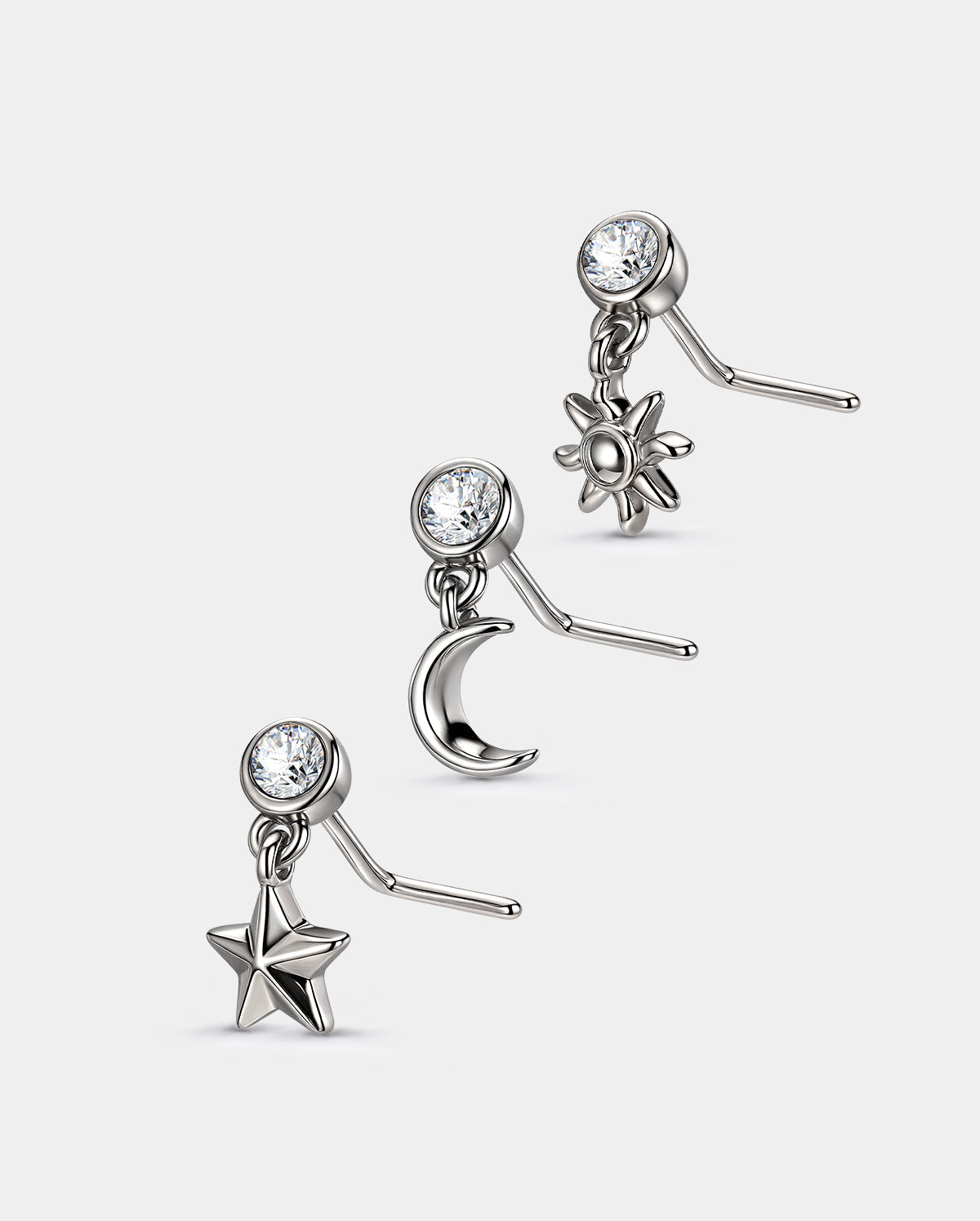 3PCS Star, Moon & Sun Charm Nose Stud Set