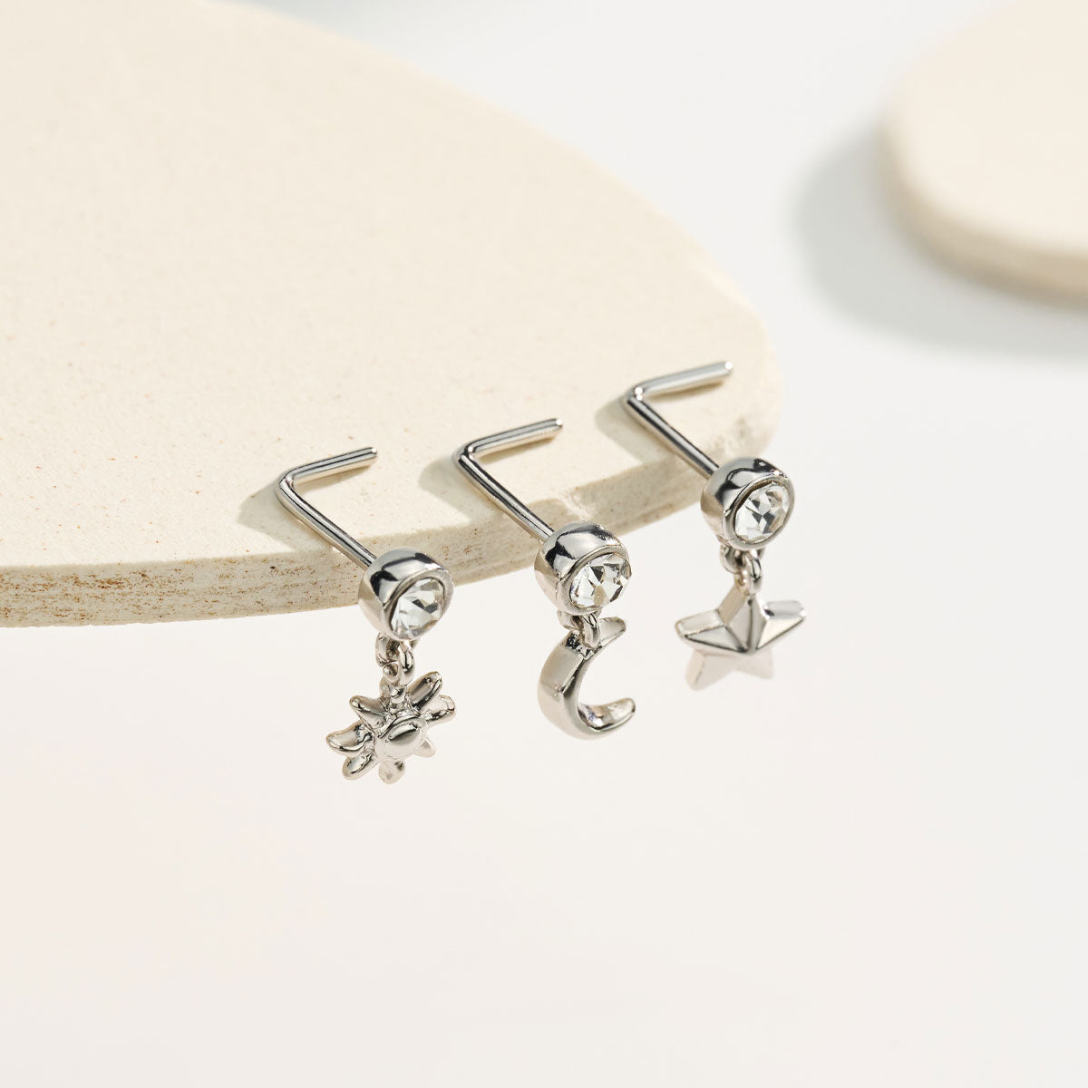 3PCS Star, Moon & Sun Charm Nose Stud Set