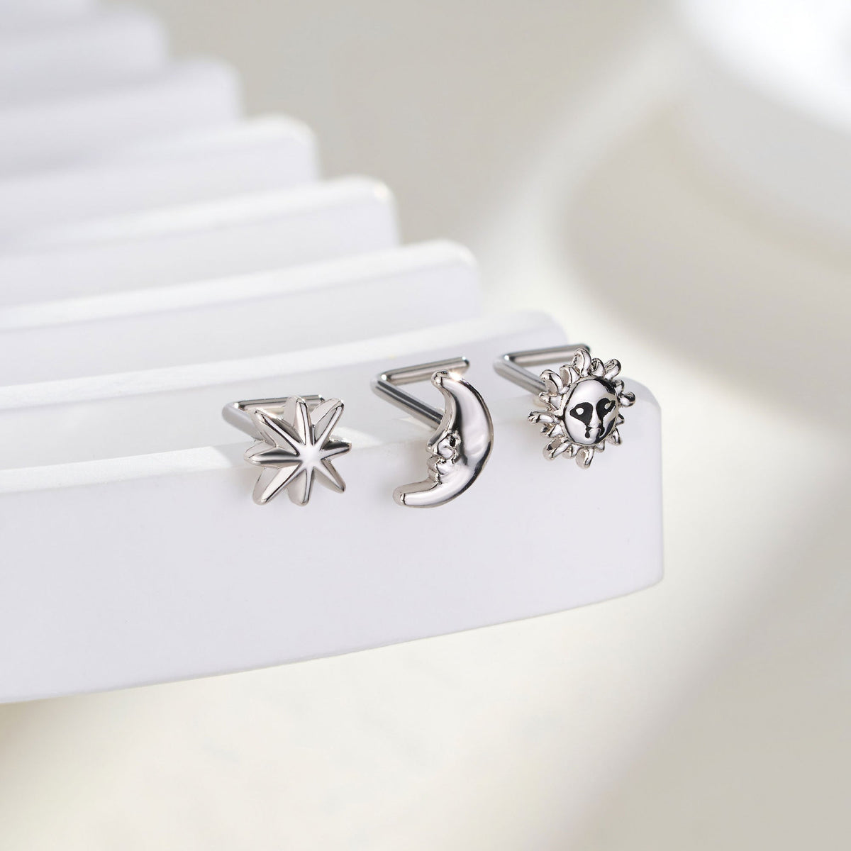 3PCS Sun Star Moon Nose Stud Set