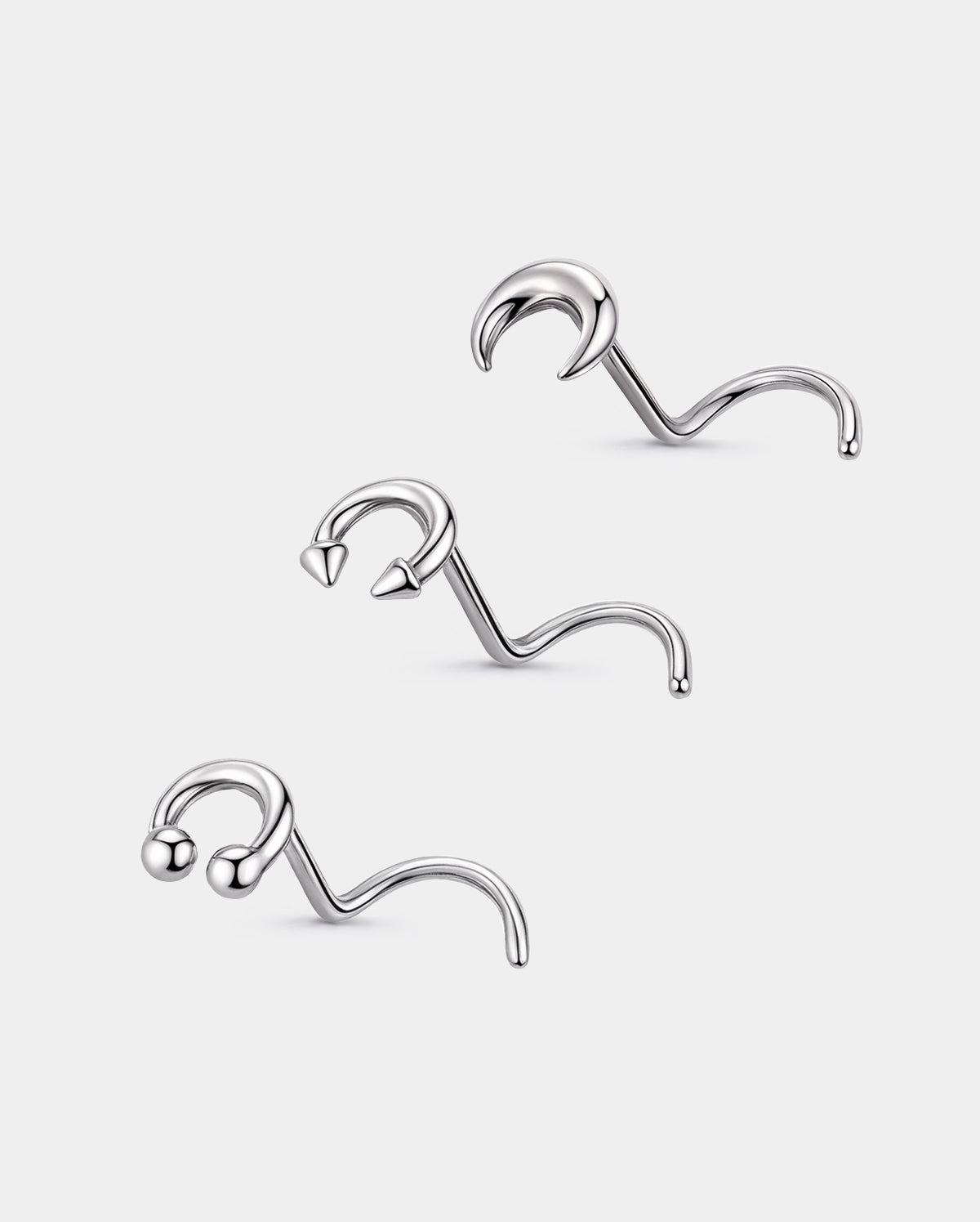 3PCS Ball Spike Crescent Nose Stud Set