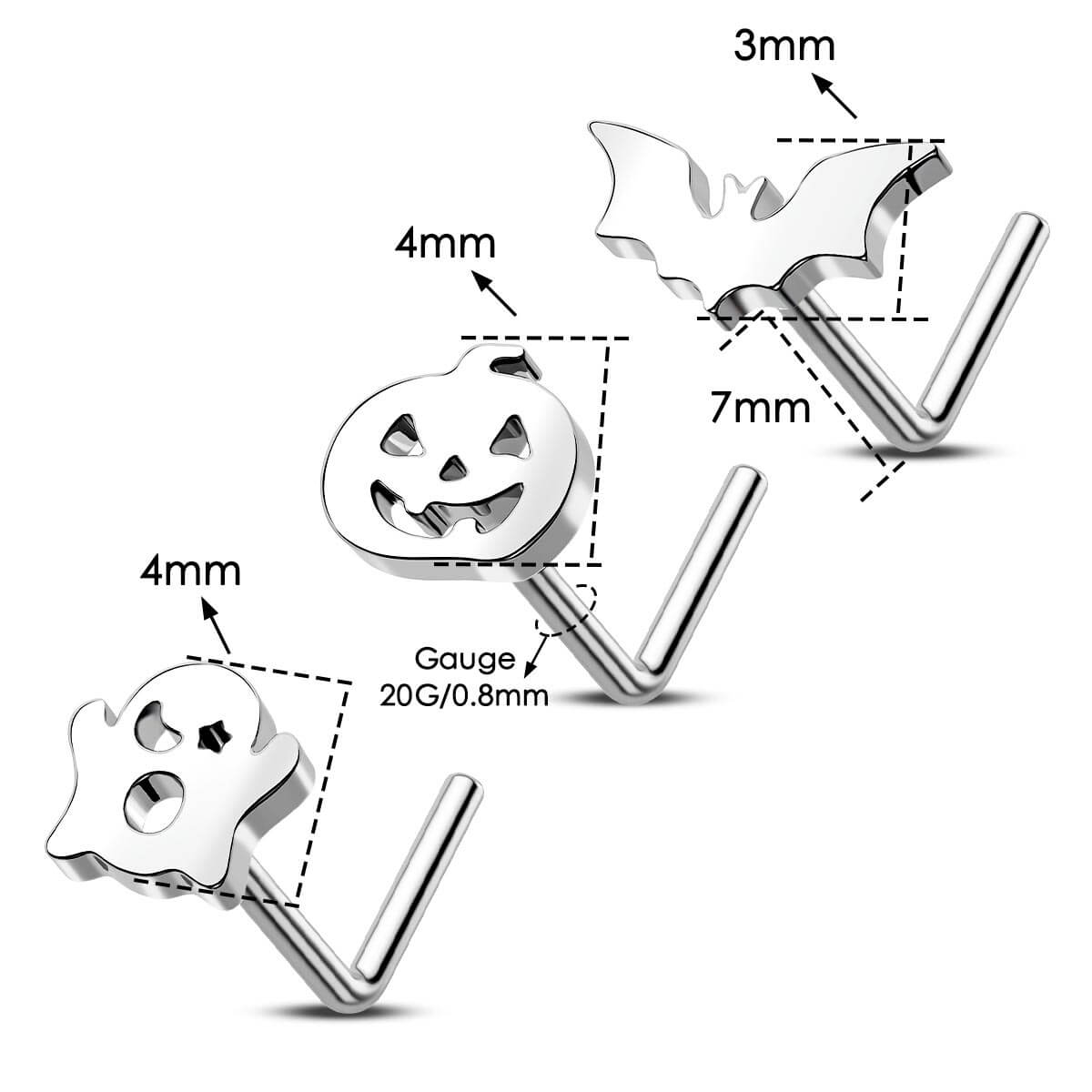 3PCS Bat/Pumpkin/Ghost Halloween Nose Stud Set