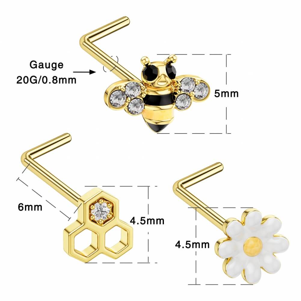 Honey/ Flower/ Bee Nose Stud Set