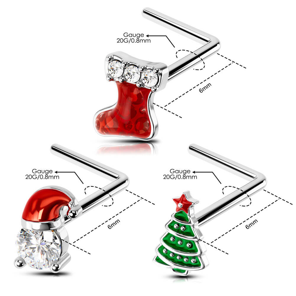 3PCS Christmas Boot/Tree/Hat Nose Studs Pack