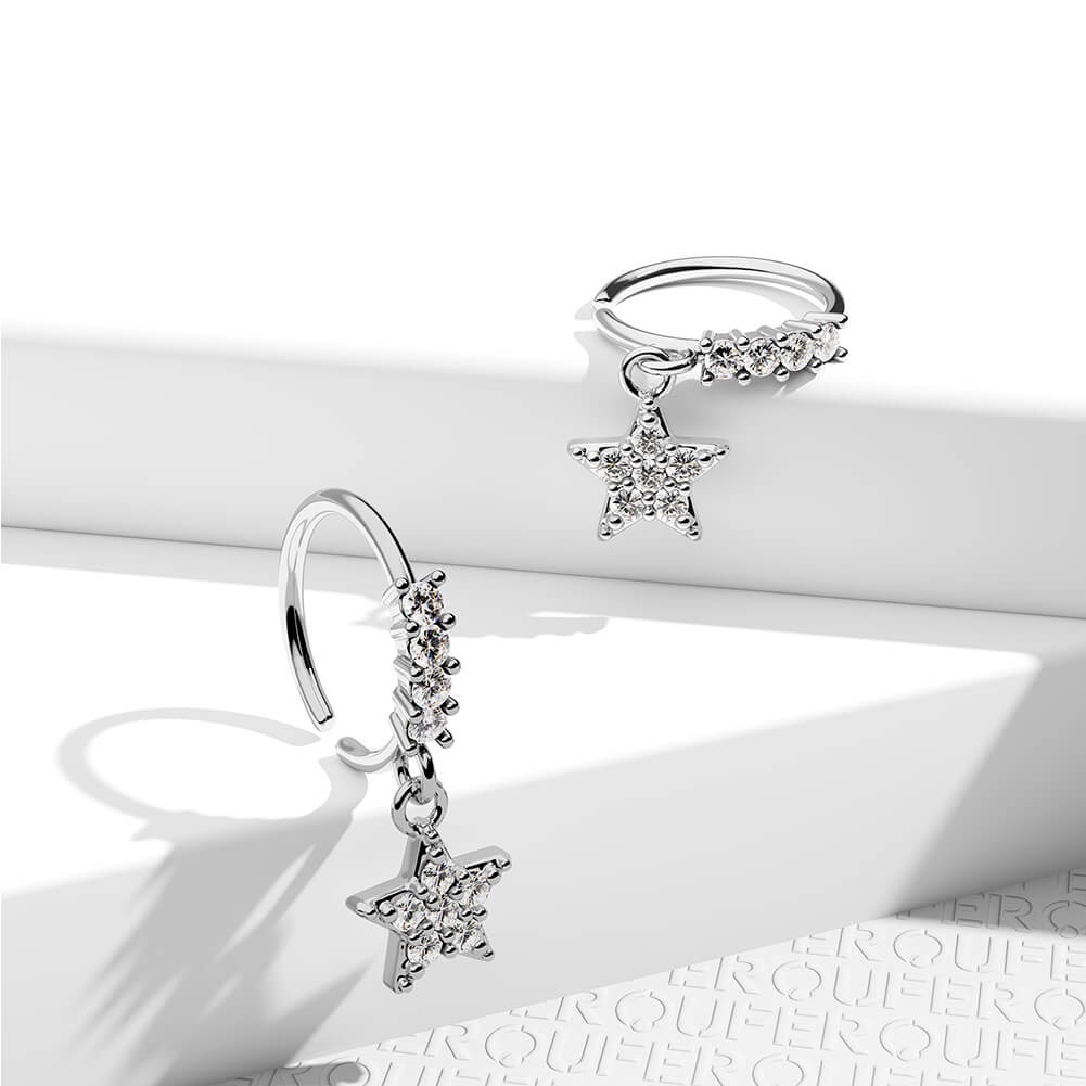 Star CZ Dangle Nose Hoop
