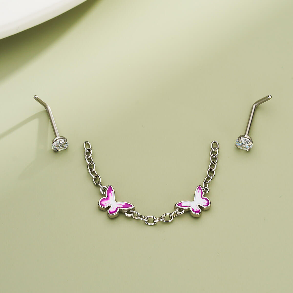 Purple Butterfly Dangle Nose Chain