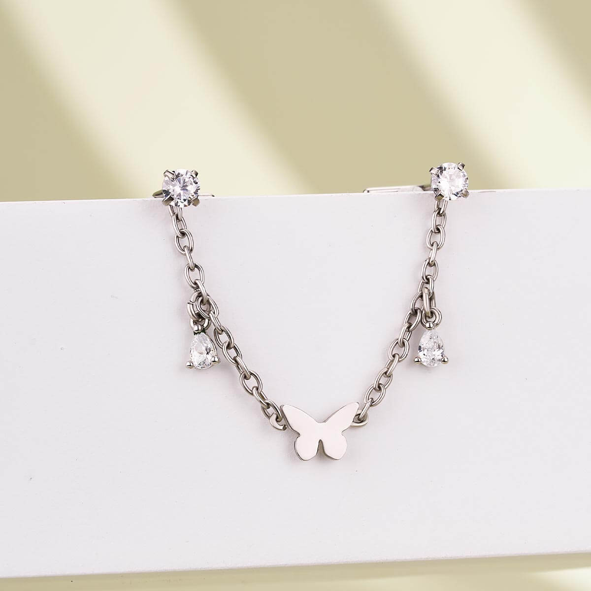 CZ Butterfly Dangle Nose Piercing Chain