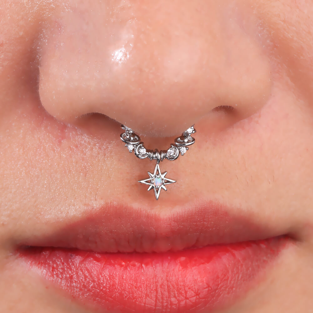 Star Moon Planet Dangle Septum Ring