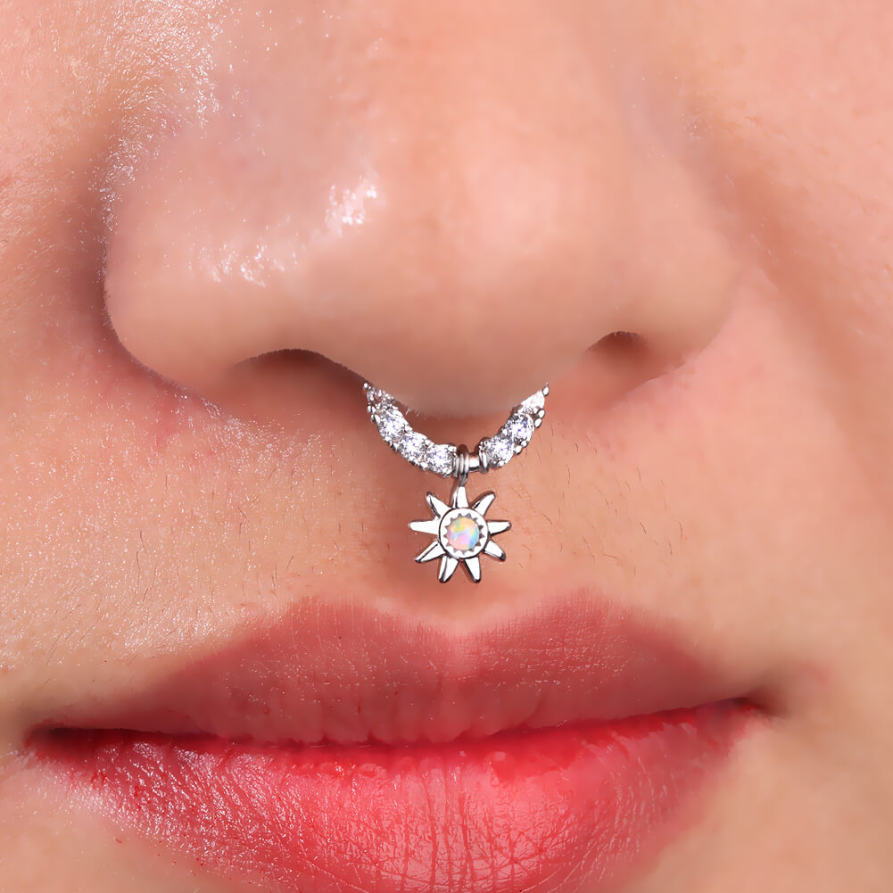 Sun Shape Dangle Hinged Segment Septum Ring