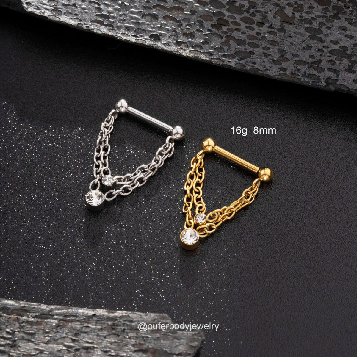Threadless Push Pin Double Chain Style Septum Nose Ring
