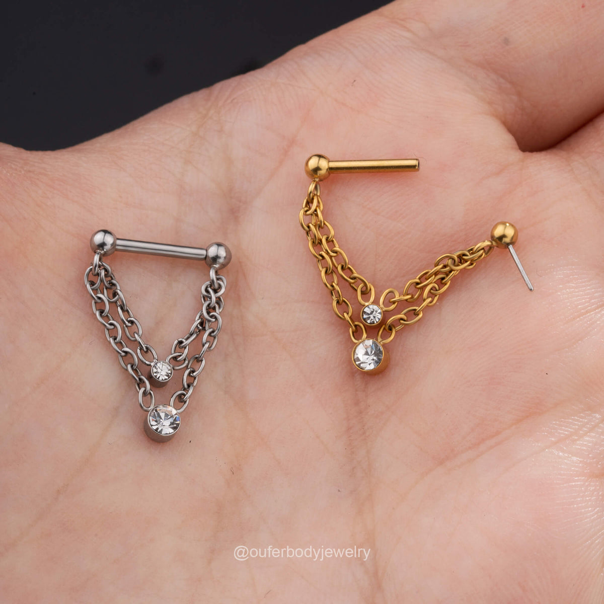 Threadless Push Pin Double Chain Style Septum Nose Ring