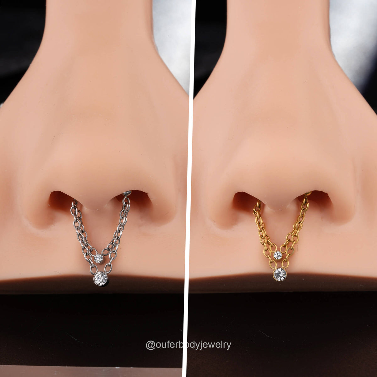 Threadless Push Pin Double Chain Style Septum Nose Ring