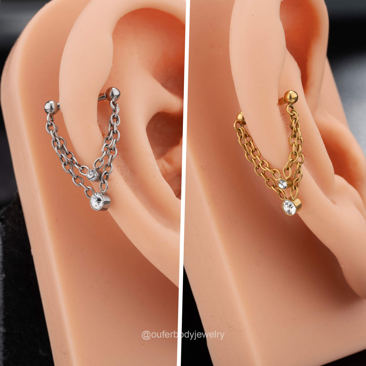 Threadless Push Pin Double Chain Style Septum Nose Ring