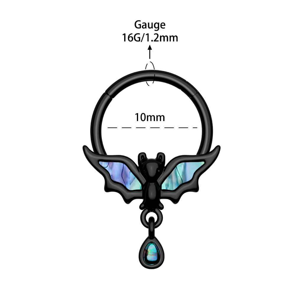 Abalone Shell Bat Dangle Hinged Segment Septum Ring