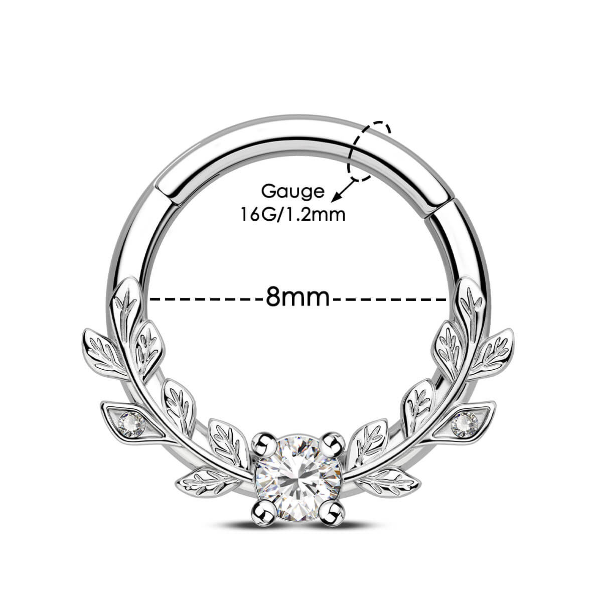 Symmetrical Leaves CZ Septum & Daith Ring