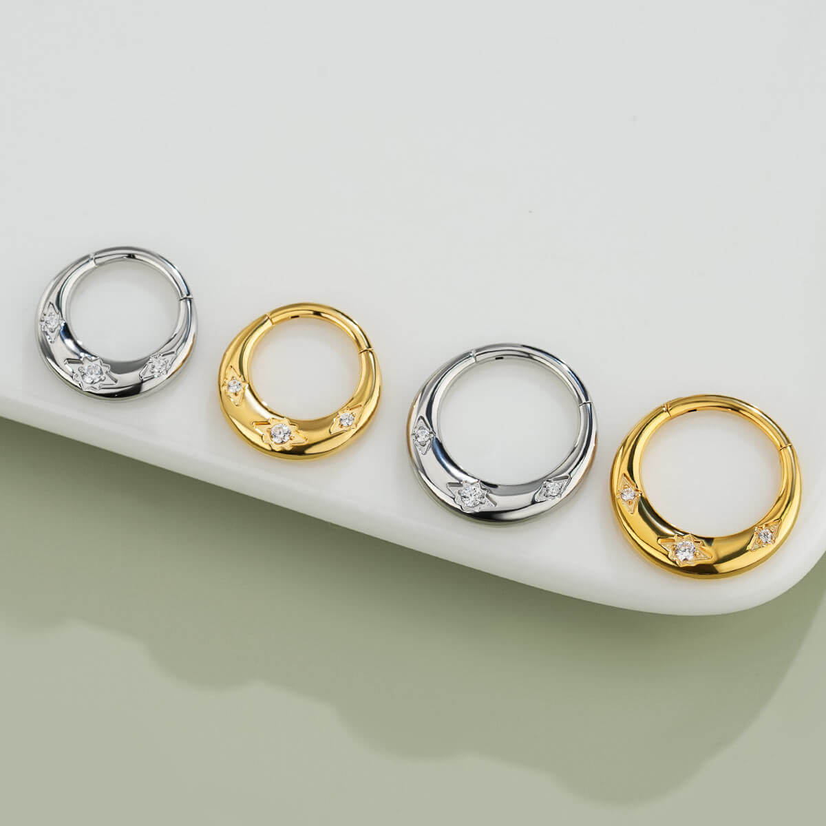 Engraved Three CZ Septum Ring