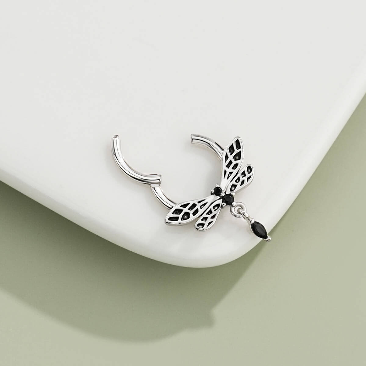 Dragonfly Black CZ Septum Ring