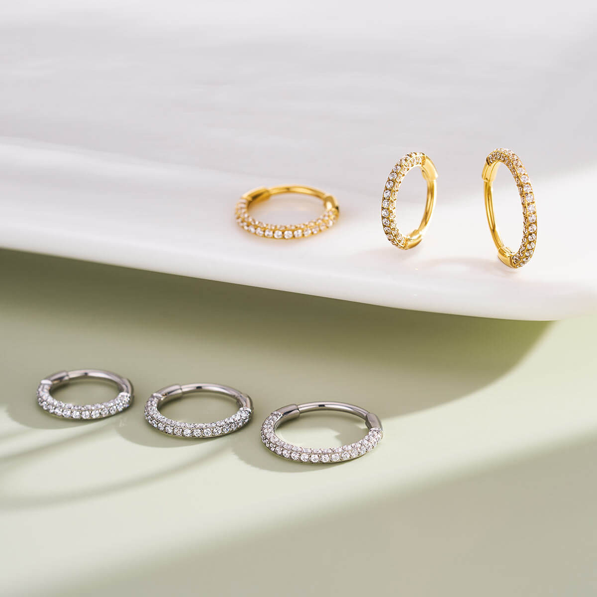 Triple Sided CZ Segment Nose Hoop