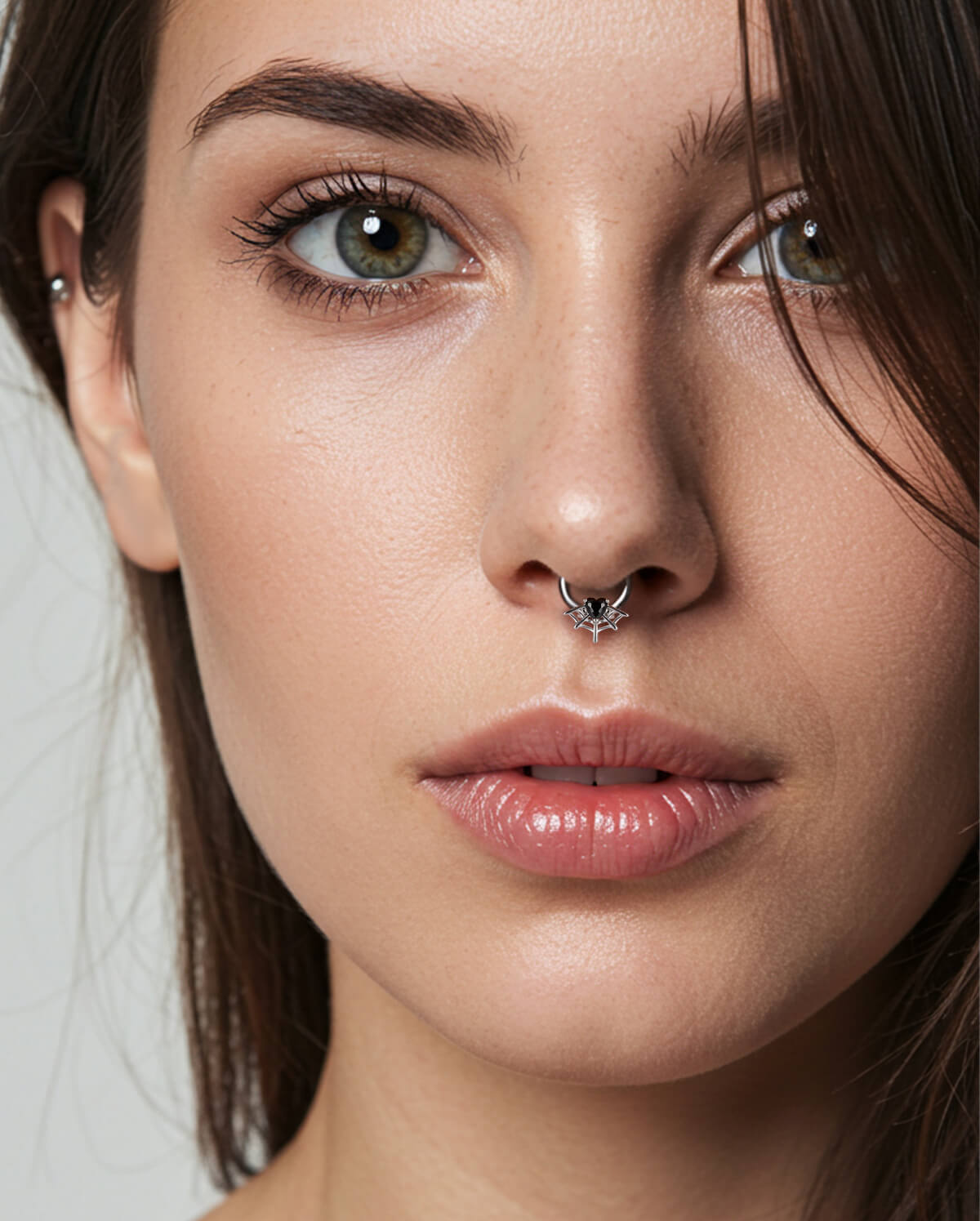 Spider Web Heart CZ Daith Septum Ring