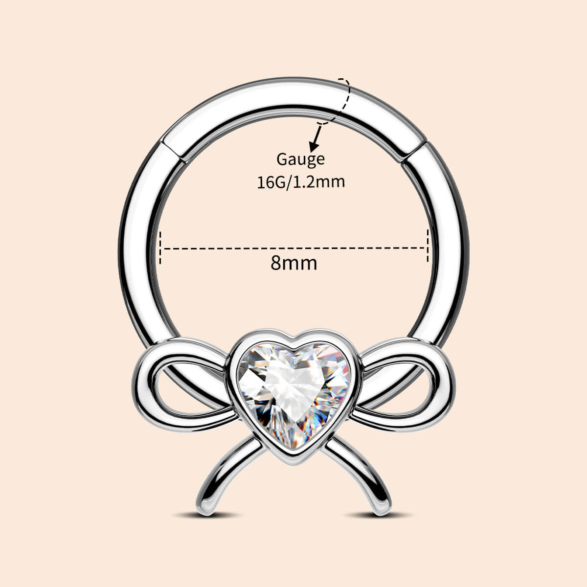 Heart CZ Bow Daith Septum Ring
