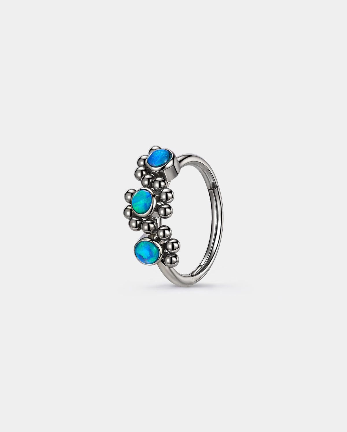 Triple Synthetic Synthetic Opal Beaded Side Nose Hoop