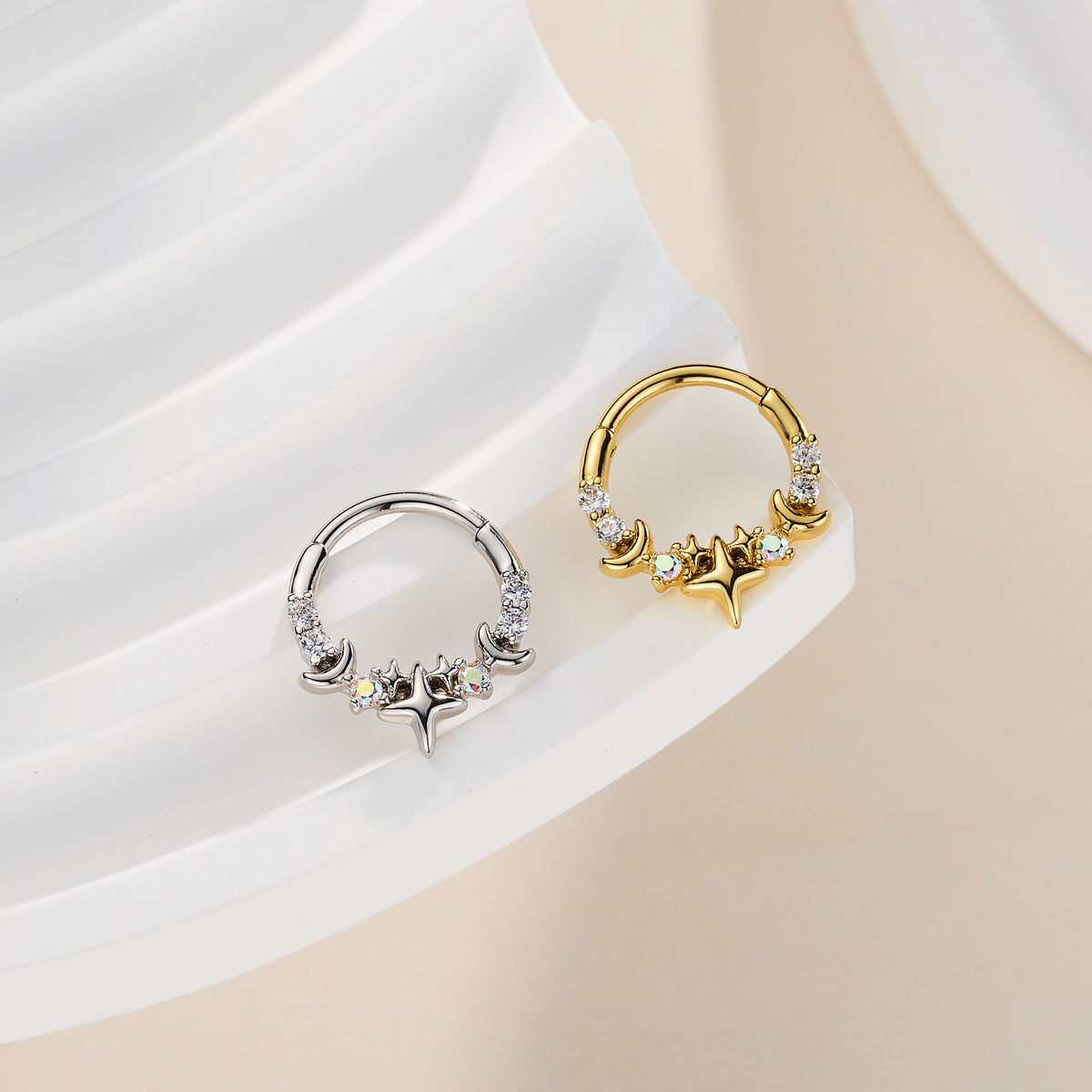 Celestial Star & Moon CZ Segment Septum Ring