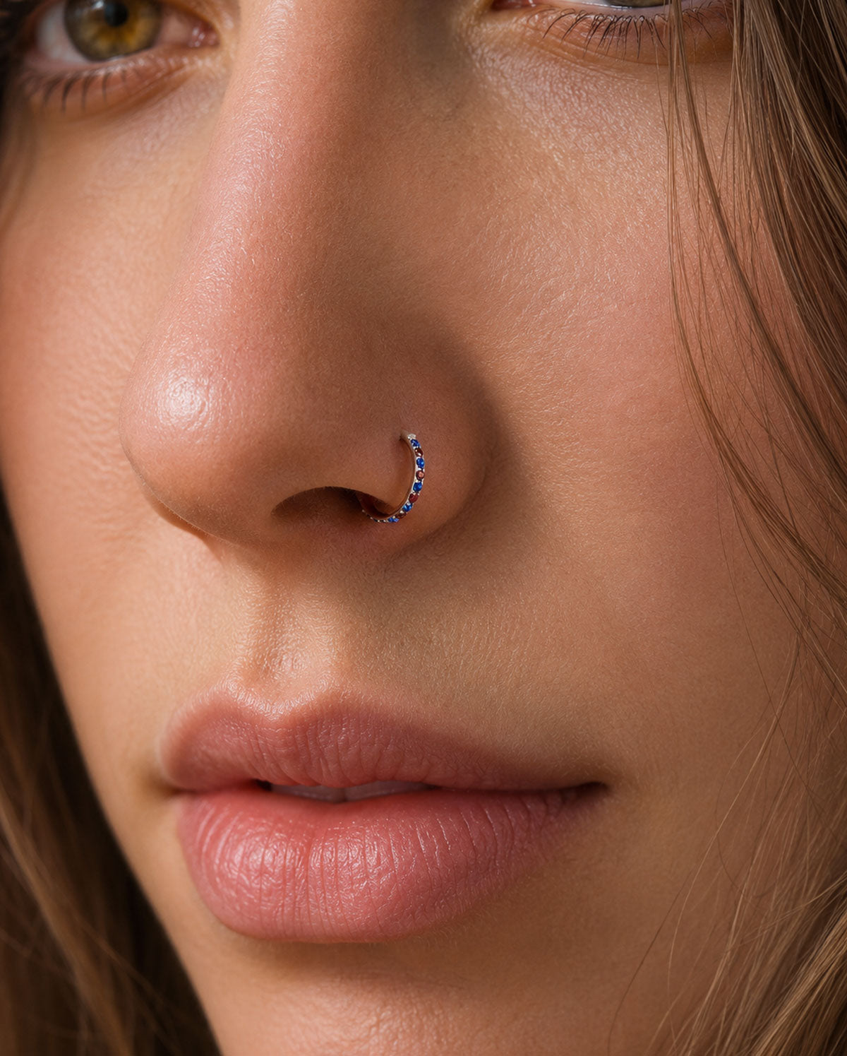 Independence Day-- CZ Hinged Segment Nose Ring