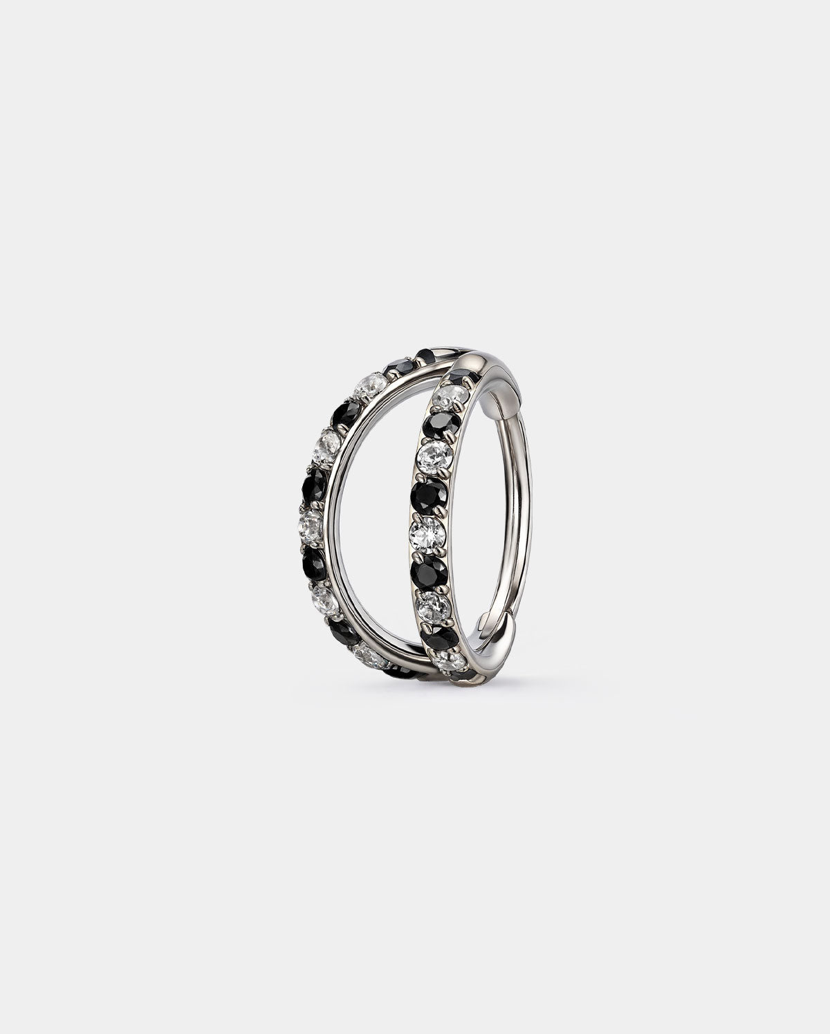 Alternating Black & Clear CZ Double Row Nose Hoop