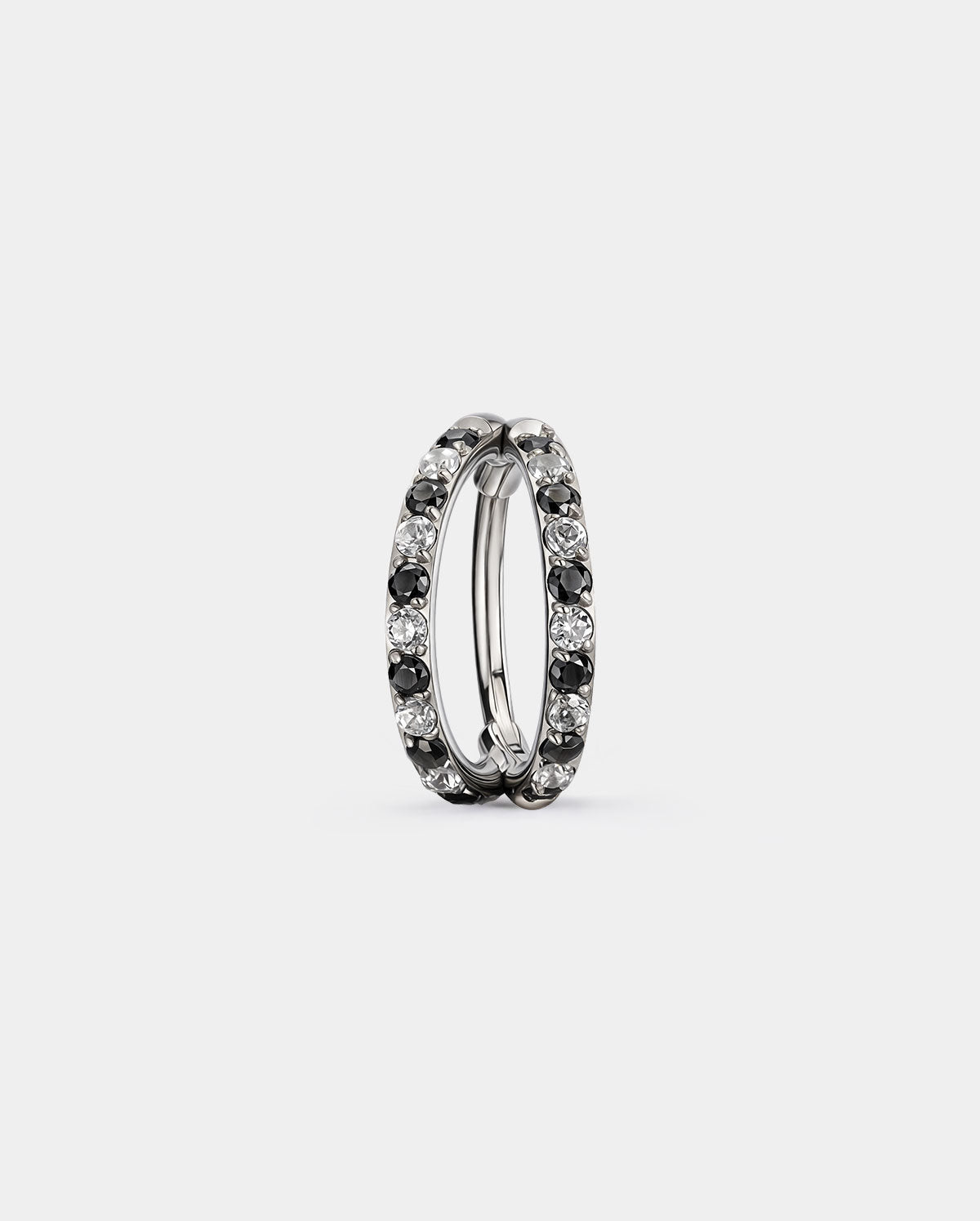 Alternating Black & Clear CZ Double Row Nose Hoop