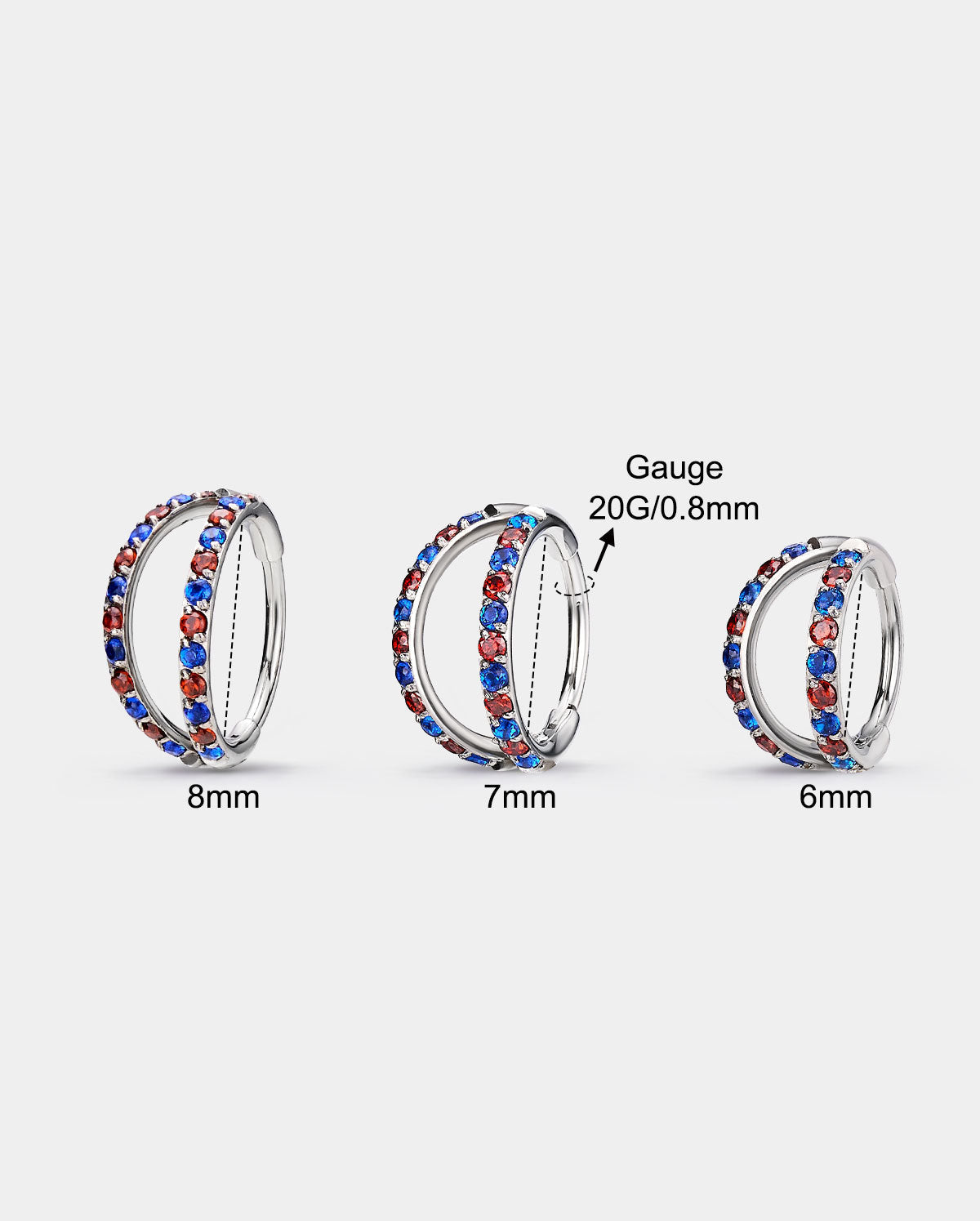Independence Day-- CZ Double Hoop Segment Nose Ring